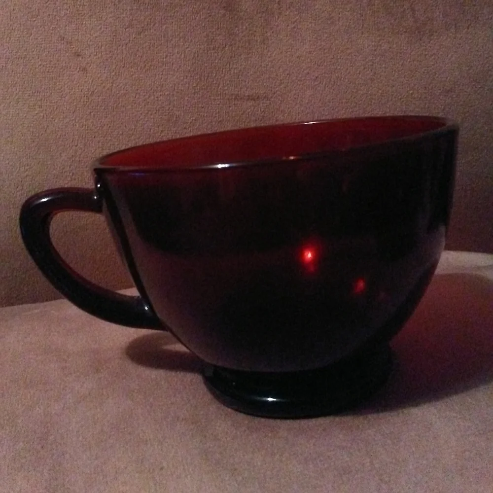 Set of 2 Royal Ruby Red Vintage Cafecore Glass Punch Tea Cafe Cups Coffee Anchor